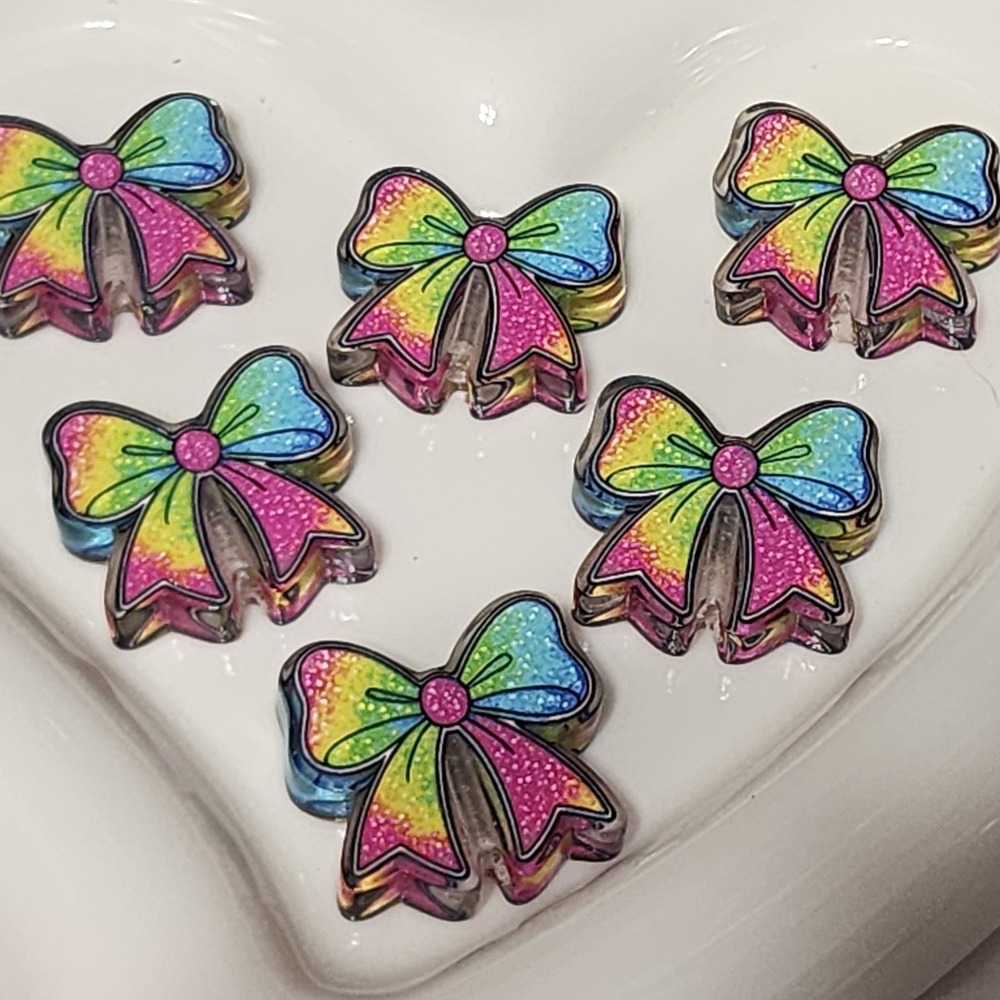 Bow Rainbow Print Beads 2 Pcs Focal Bead Beaded Pen Jewelry Making Acrylic